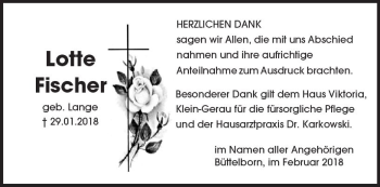 Traueranzeige von Lotte Fischer von Trauerportal Rhein Main Presse
