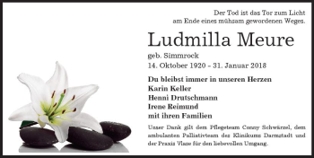 Traueranzeige von Ludmilla Meure von Trauerportal Rhein Main Presse