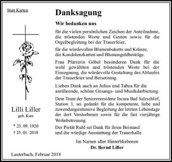 Traueranzeige von Luise Marie Liller von VRM Trauer