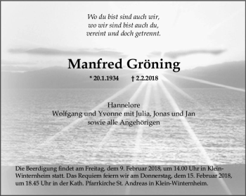 Traueranzeige von Manfred Gröning von Trauerportal Rhein Main Presse