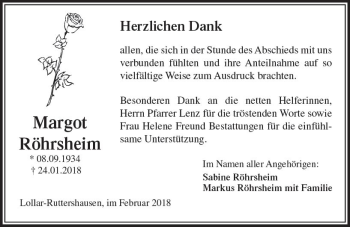 Traueranzeige von Margot Röhrsheim von  Gießener Anzeiger