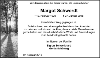 Traueranzeige von Margot Schwerdt von Trauerportal Rhein Main Presse