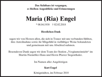 Traueranzeige von Maria Engel von Trauerportal Rhein Main Presse