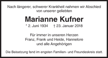Traueranzeige von Marianne Kufner von Trauerportal Rhein Main Presse