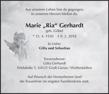 Traueranzeige von Marie Gerhardt von Trauerportal Rhein Main Presse