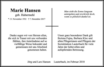 Traueranzeige von Marie Hansen von VRM Trauer