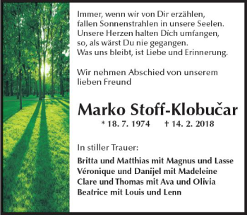 Traueranzeige von Marko Stoff-Klobucar von Trauerportal Rhein Main Presse