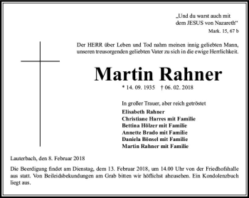 Traueranzeige von Martin Rahner von VRM Trauer