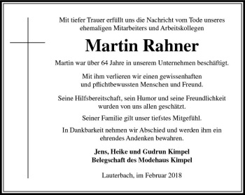 Traueranzeige von Martin Rahner von VRM Trauer