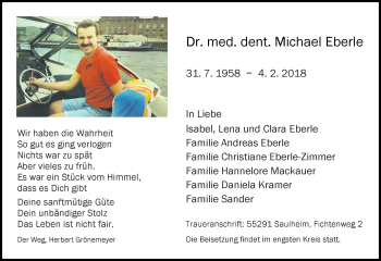 Traueranzeige von Michael Eberle von Trauerportal Rhein Main Presse