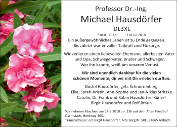 Traueranzeige von Michael Hausdörfer von Trauerportal Rhein Main Presse