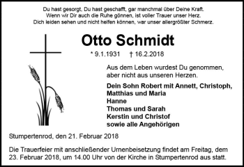 Traueranzeige von Otto Schmidt von VRM Trauer