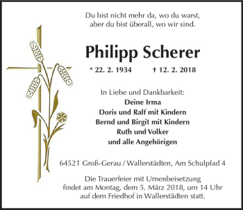 Traueranzeige von Philipp Scherer von Trauerportal Rhein Main Presse
