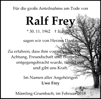 Traueranzeige von Ralf Frey von Trauerportal Rhein Main Presse