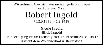Traueranzeige von Robert Ingold von Trauerportal Rhein Main Presse
