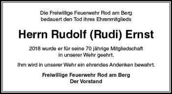 Traueranzeige von Rudolf Ernst von  Usinger Anzeiger