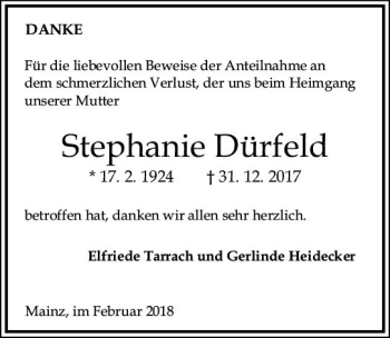 Traueranzeige von Stephanie Dürfeld von Trauerportal Rhein Main Presse