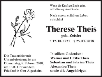 Traueranzeige von Therese Theis von Trauerportal Rhein Main Presse
