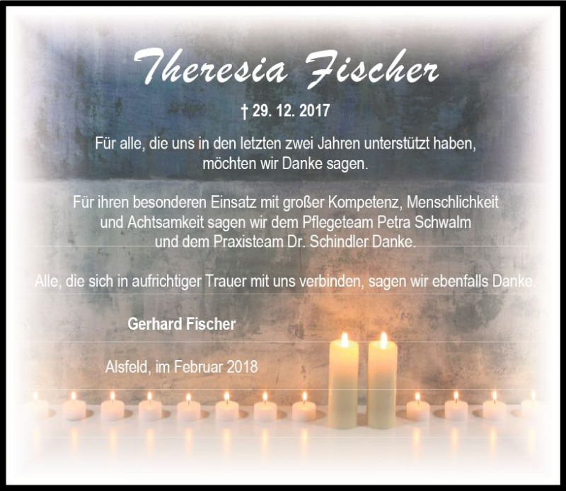  Traueranzeige für Theresia Fischer vom 01.02.2018 aus VRM Trauer
