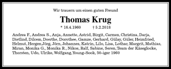 Traueranzeige von Thomas Krug von  Gießener Anzeiger