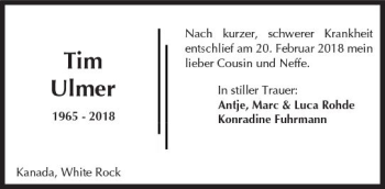 Traueranzeige von Tim Ulmer von Trauerportal Rhein Main Presse