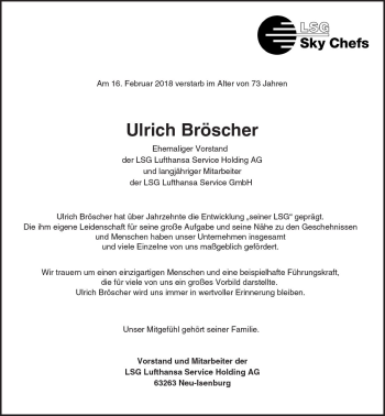 Traueranzeige von Ulrich Bröscher von Trauerportal Rhein Main Presse