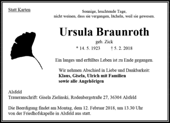 Traueranzeige von Ursula Braunroth von VRM Trauer