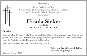 Traueranzeige von Ursula Sieker von Trauerportal Rhein Main Presse