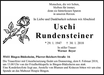 Traueranzeige von Uschi Rundensteiner von Trauerportal Rhein Main Presse