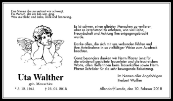 Traueranzeige von Uta Walther von  Gießener Anzeiger