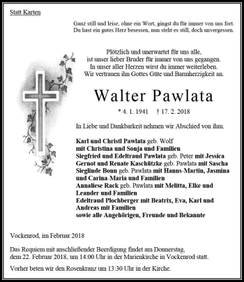 Traueranzeige von Walter Pawlata von VRM Trauer