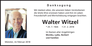 Traueranzeige von Walter Witzel von Trauerportal Rhein Main Presse