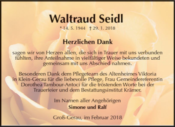 Traueranzeige von Waltraud Seidl von Trauerportal Rhein Main Presse
