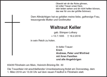 Traueranzeige von Waltraut Keller von Trauerportal Rhein Main Presse