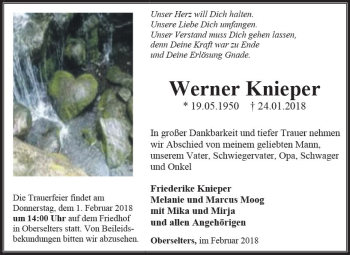 Traueranzeige von Werner Knieper von  Camberger Anzeiger