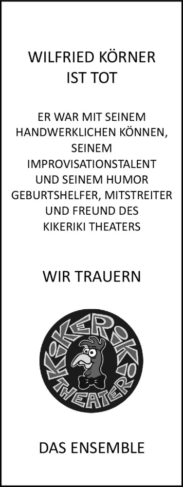  Traueranzeige für Wilfried Körner vom 14.02.2018 aus Trauerportal Rhein Main Presse