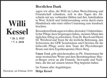 Traueranzeige von Willi Kessel von Trauerportal Rhein Main Presse