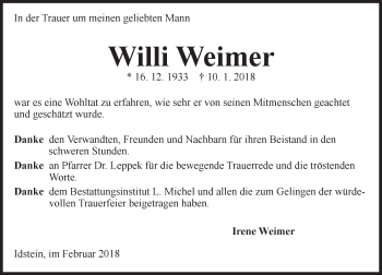 Traueranzeige von Willi Weimer von Trauerportal Rhein Main Presse