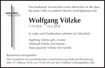 Traueranzeige von Wolfgang Völzke von Trauerportal Rhein Main Presse