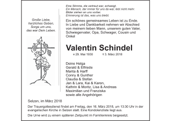 Traueranzeige von Valentin Schindel 