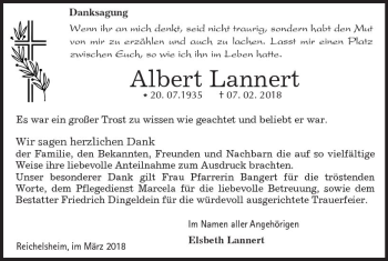 Traueranzeige von Albert Lannert von Trauerportal Rhein Main Presse
