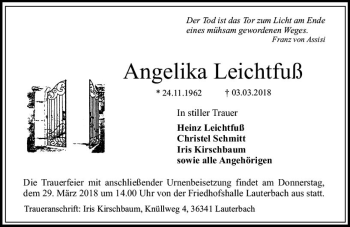 Traueranzeige von Angelika Leichtfuß von VRM Trauer