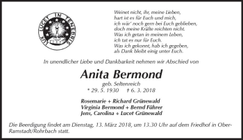 Traueranzeige von Anita Bermond von Trauerportal Rhein Main Presse