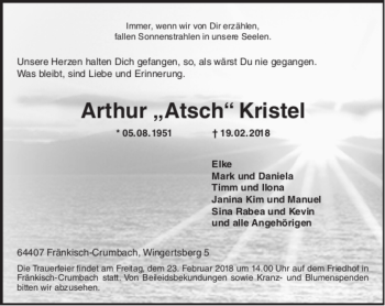 Traueranzeige von Arthur Kristel von Darmstädter Echo