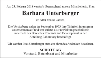 Traueranzeige von Barbara Unterberger von Trauerportal Rhein Main Presse
