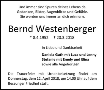 Traueranzeige von Bernd Westenberger von Trauerportal Rhein Main Presse