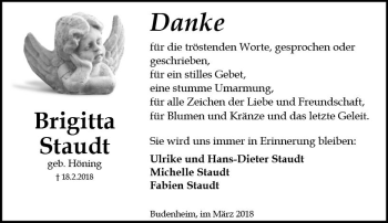 Traueranzeige von Brigitta Staudt von Trauerportal Rhein Main Presse