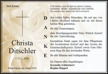 Traueranzeige von Christa Ditschler von VRM Trauer