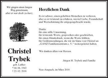 Traueranzeige von Christel Trybek von  Usinger Anzeiger