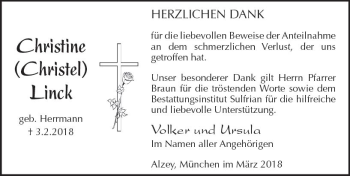 Traueranzeige von Christine Linck von Trauerportal Rhein Main Presse